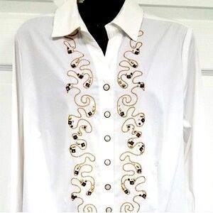 TanJay Embroidered Beaded Blouse 12P Petite